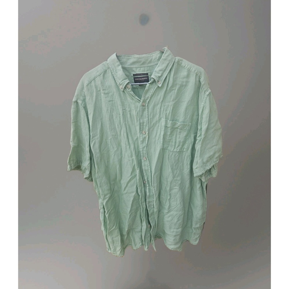 Johnston & Murphy Men's Premuim Fabric Linen-Blend Button Shirt mint green XXL
